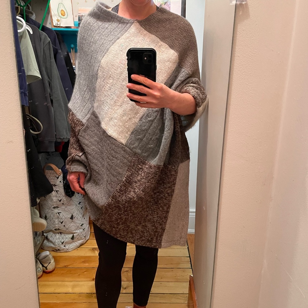 Honeybea Handmade Wool Patchwork Poncho - One of a kind - Artisan Slow Fashion